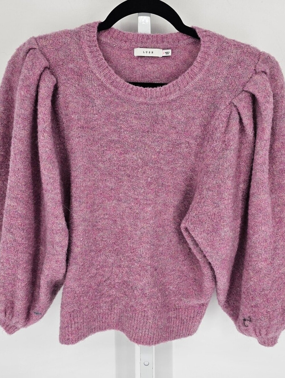 Lush Womens Sz S Balloon Sleeve Sweater Lilac Purple Crew Neck